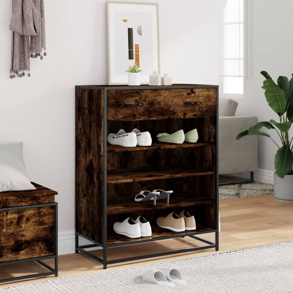 vidaXL Meuble à chaussures chêne fumé bois d'ingénierie et métal