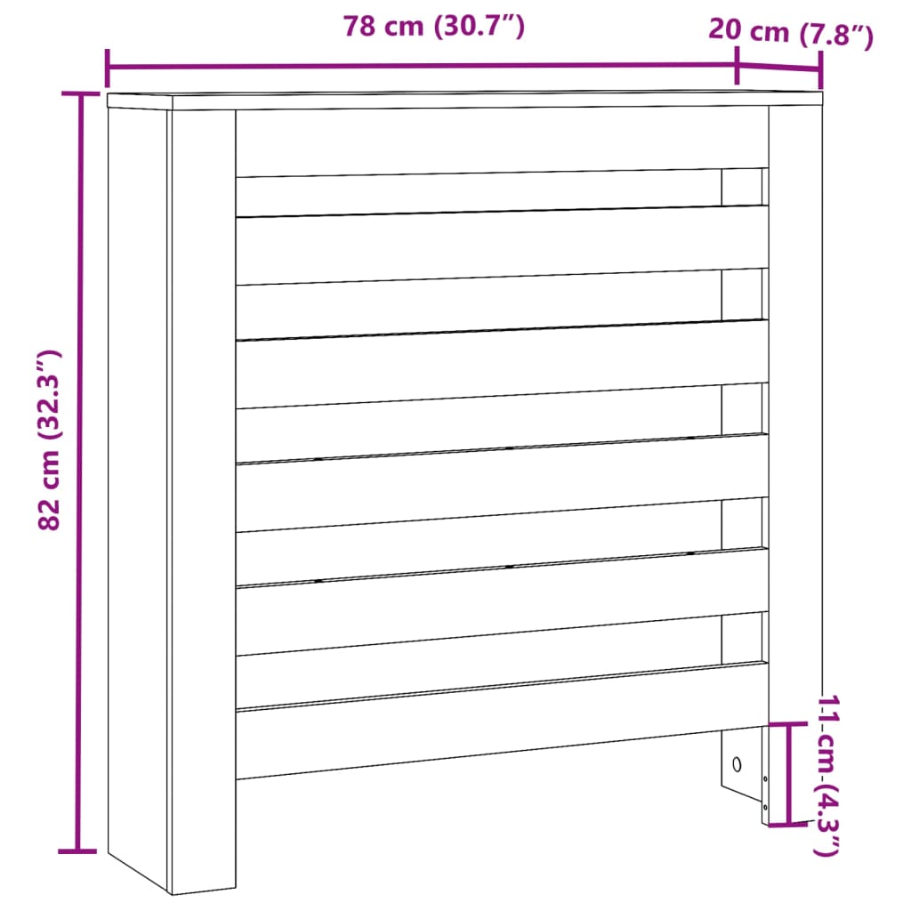 vidaXL Cache-radiateur blanc 78x20x82 cm bois d'ingénierie