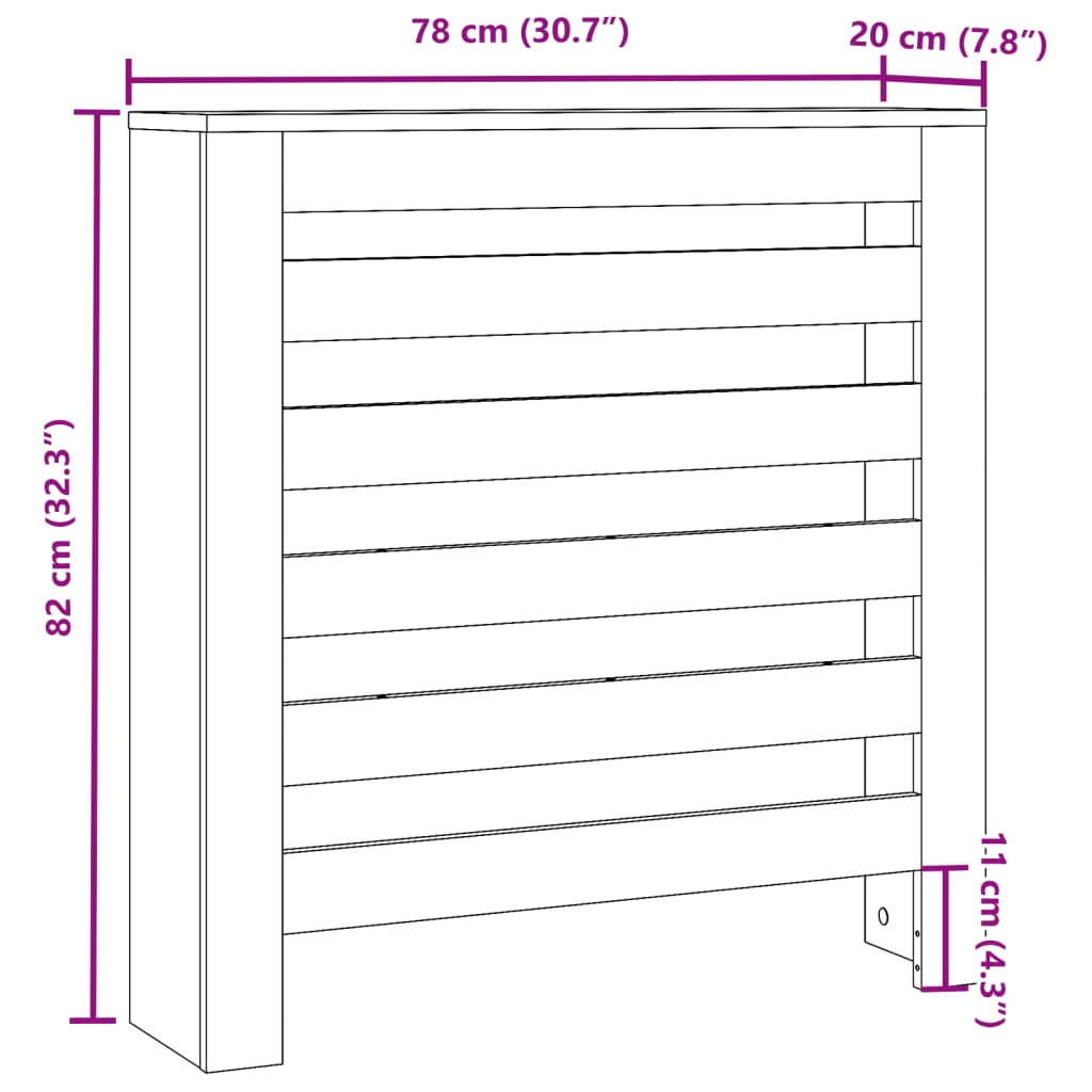 vidaXL Cache-radiateur gris béton 78x20x82 cm bois d'ingénierie