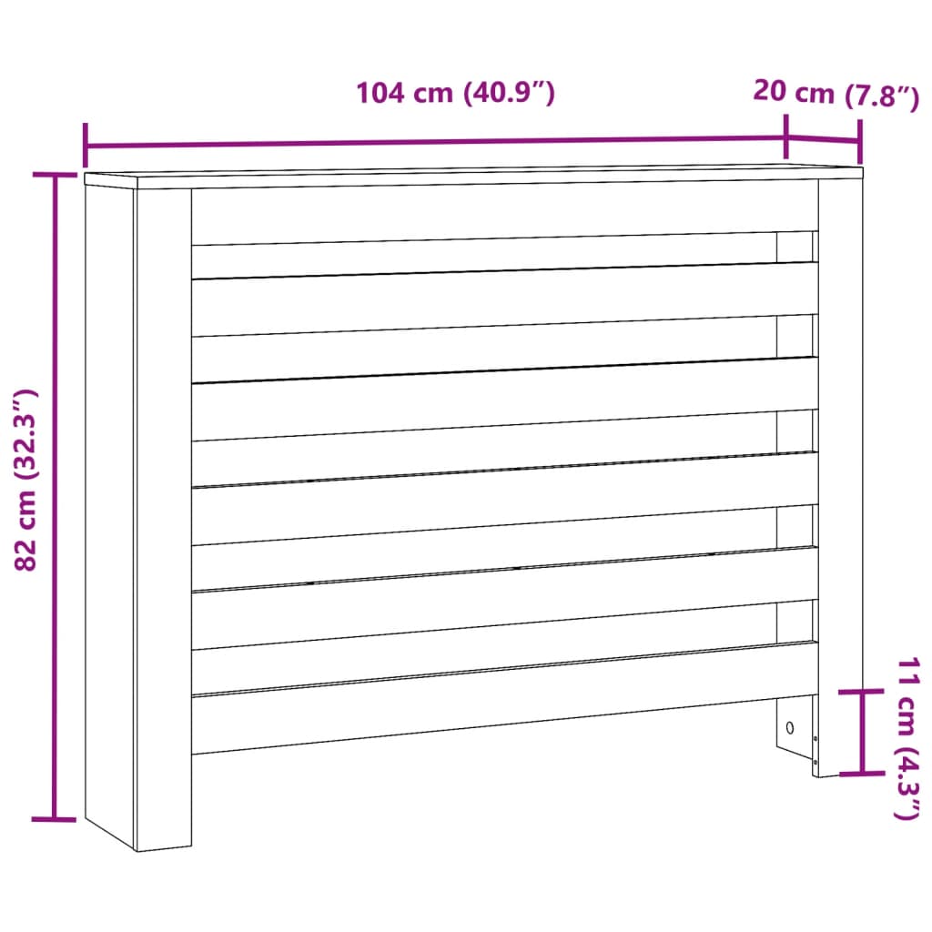 vidaXL Cache-radiateur chêne sonoma 104x20x82 cm bois d'ingénierie