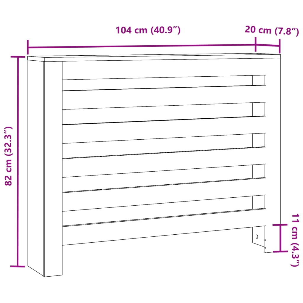vidaXL Cache-radiateur sonoma gris 104x20x82 cm bois d'ingénierie