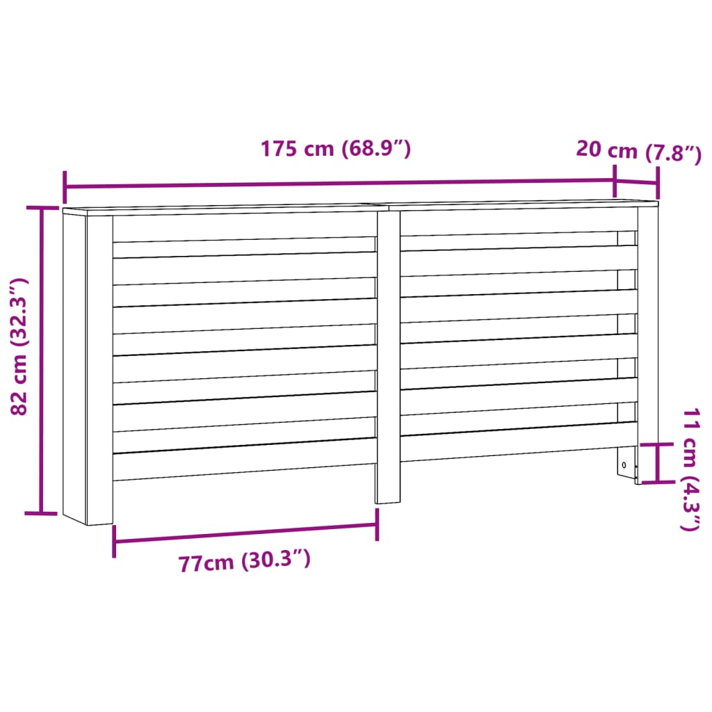 vidaXL Cache-radiateur blanc 175x20x82 cm bois d'ingénierie