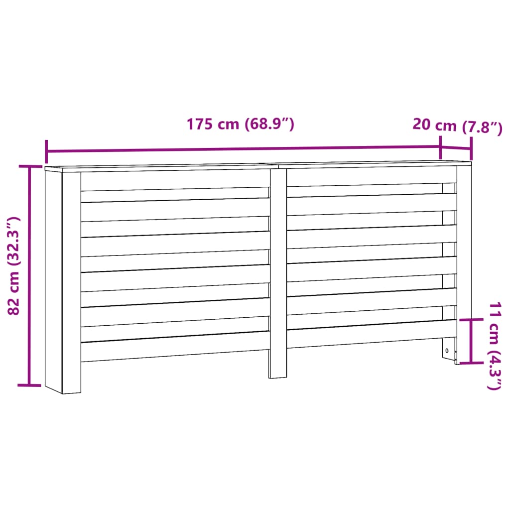 vidaXL Cache-radiateur noir 175x20x82 cm bois d'ingénierie