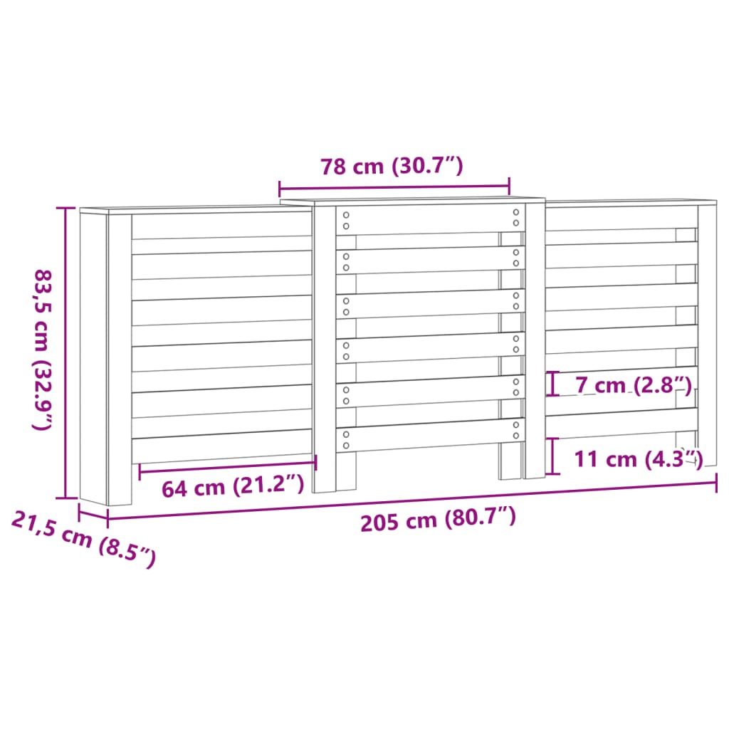 vidaXL Cache-radiateur noir 205x21,5x83,5 cm bois d'ingénierie
