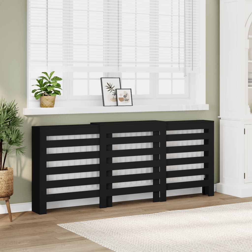 vidaXL Cache-radiateur noir 205x21,5x83,5 cm bois d'ingénierie