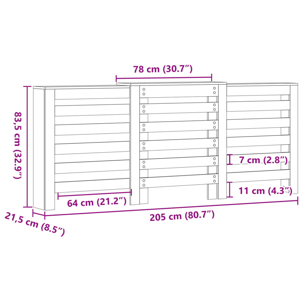 vidaXL Cache-radiateur gris béton 205x21,5x83,5 cm bois d'ingénierie