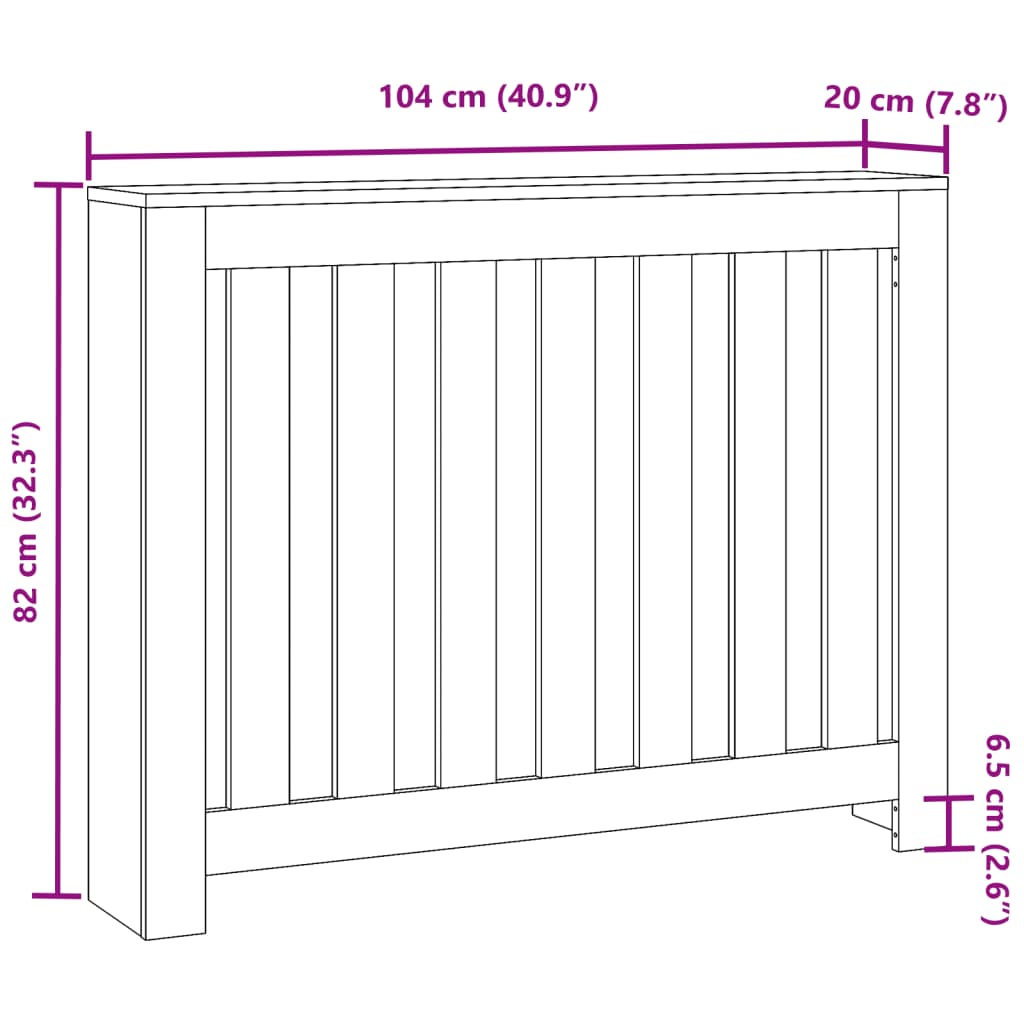 vidaXL Cache-radiateur gris béton 104x20x82 cm bois d'ingénierie