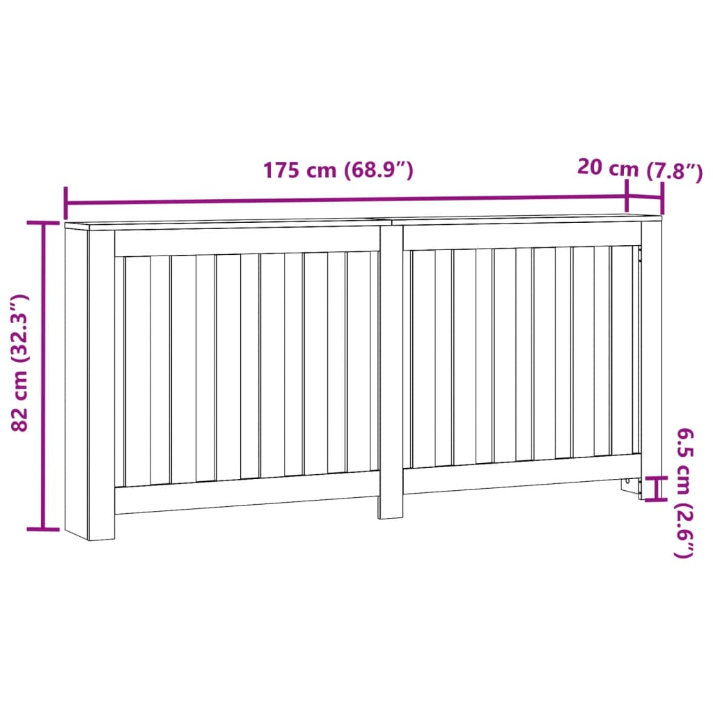 vidaXL Cache-radiateur noir 175x20x82 cm bois d'ingénierie