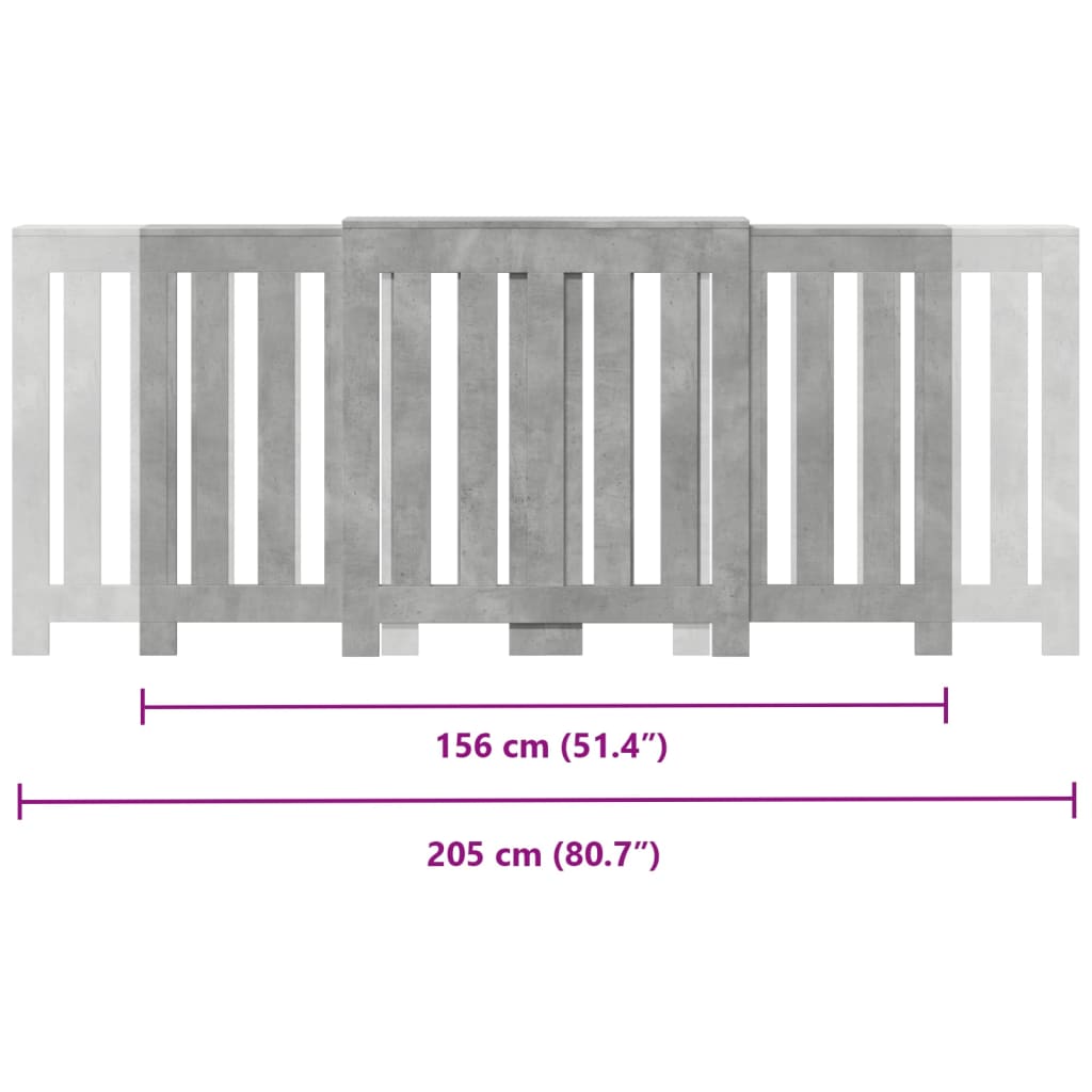 vidaXL Cache-radiateur gris béton 205x21,5x83,5 cm bois d'ingénierie