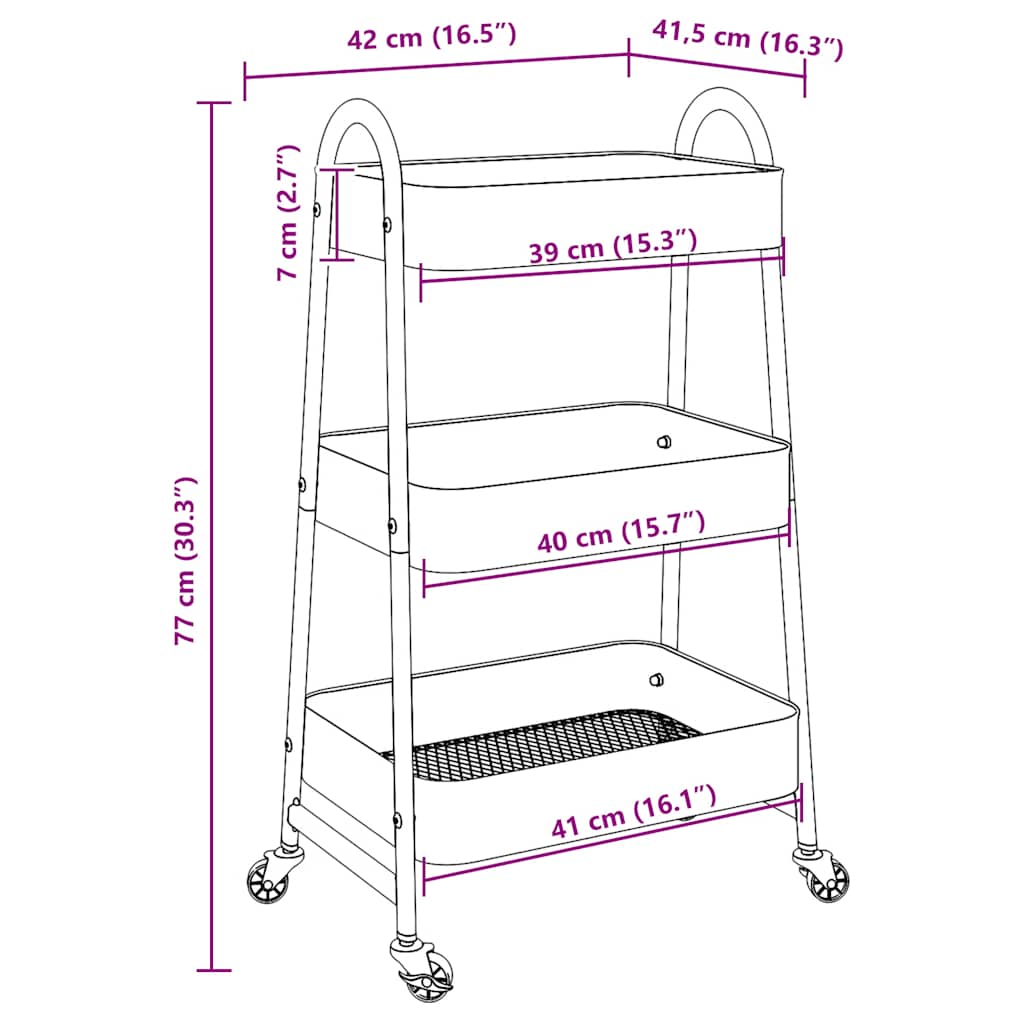 VidaXL Chariot de rangement à 3 niveaux blanc 42x41,5x77 cm acier