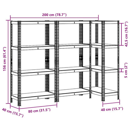 vidaXL Étagères de rangement à 4 niveaux 3 pcs acier bois d'ingénierie