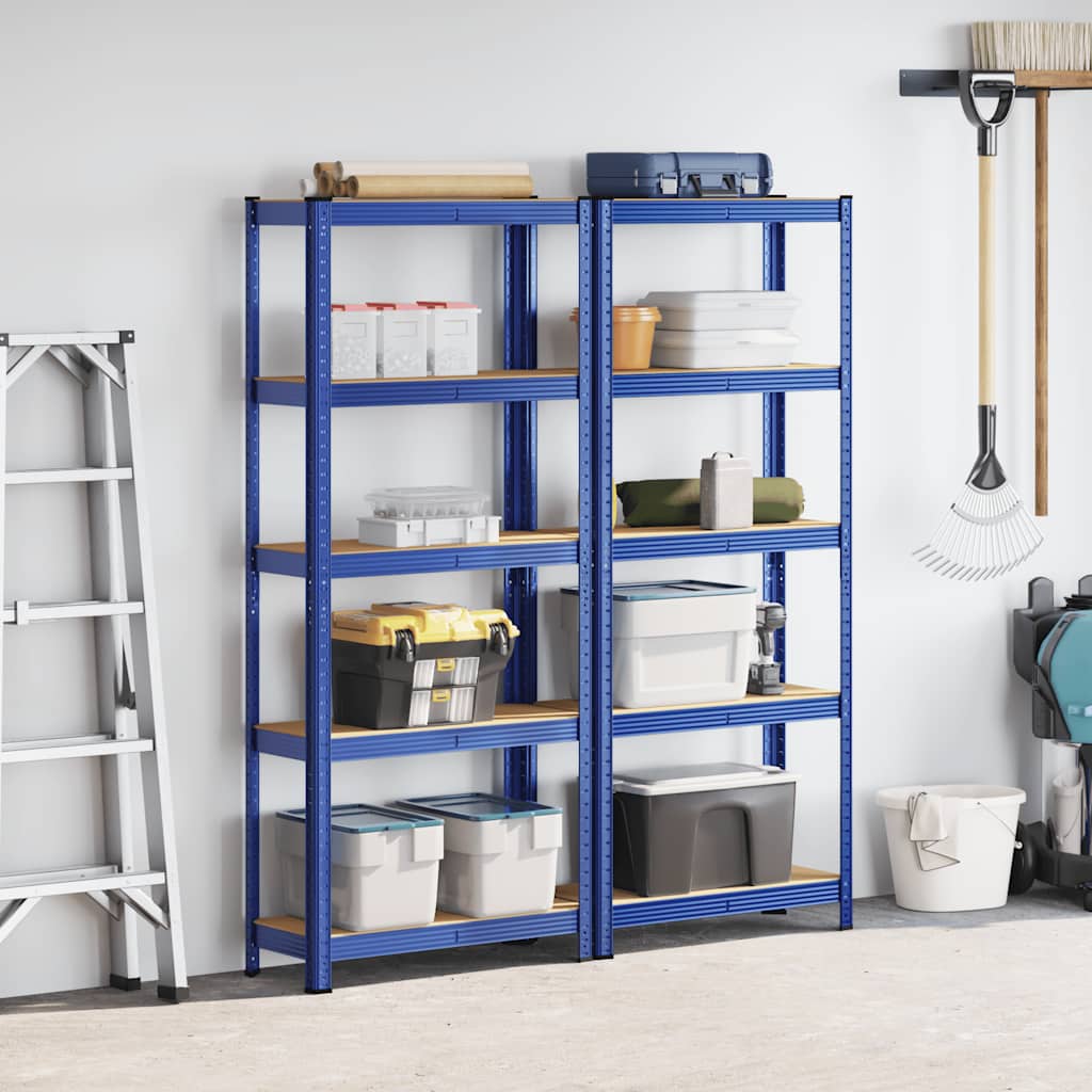 vidaXL Étagères de rangement à 5 niveaux 2 pcs Bleu Acier et bois