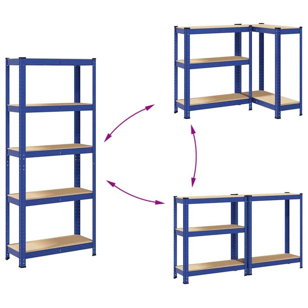 vidaXL Étagères de rangement à 5 niveaux 2 pcs Bleu Acier et bois