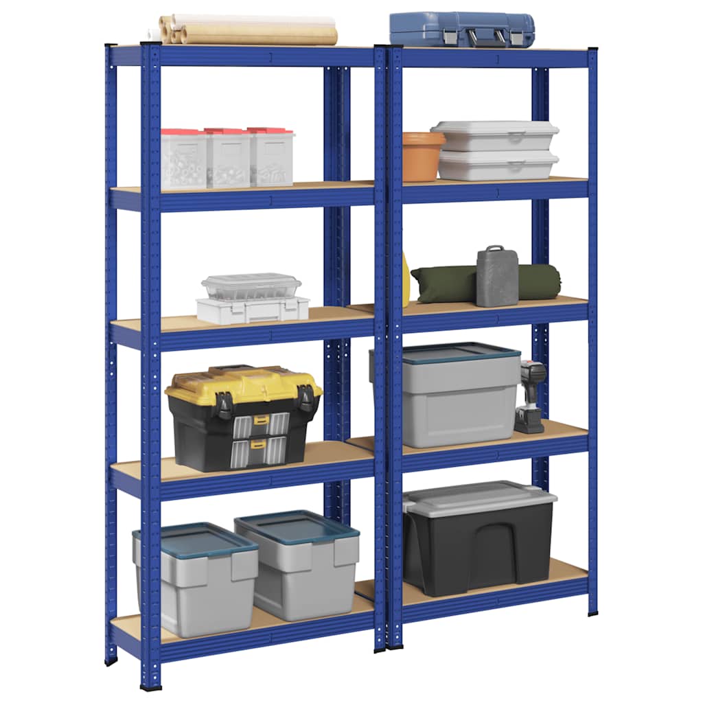 vidaXL Étagères de rangement à 5 niveaux 2 pcs Bleu Acier et bois