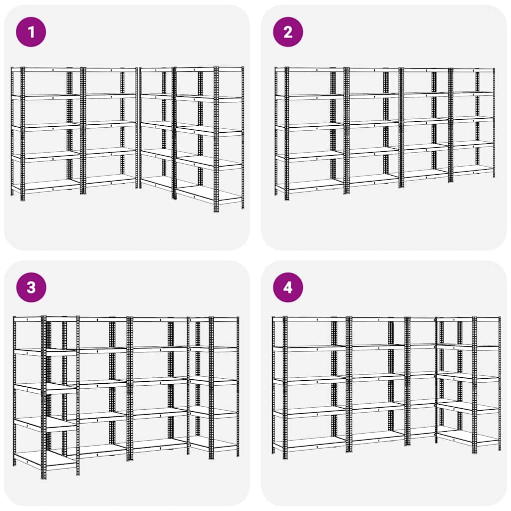 vidaXL Étagère à 5 niveaux 4 pcs argenté acier et bois ingénierie