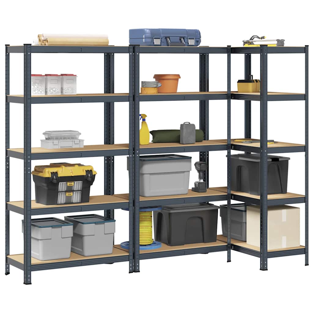 vidaXL Étagère à 5 niveaux 3 pcs anthracite acier et bois ingénierie