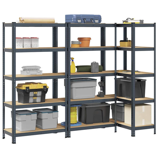 vidaXL Étagère à 5 niveaux 3 pcs anthracite acier et bois ingénierie