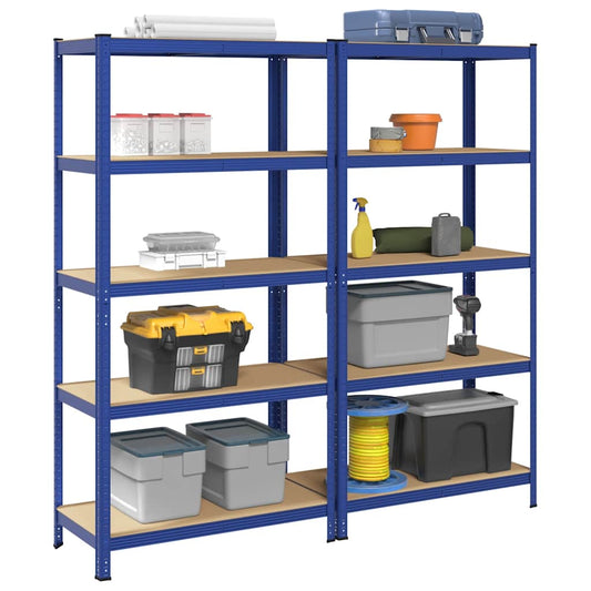 vidaXL Étagères de rangement à 5 niveaux 2 pcs Bleu Acier et bois