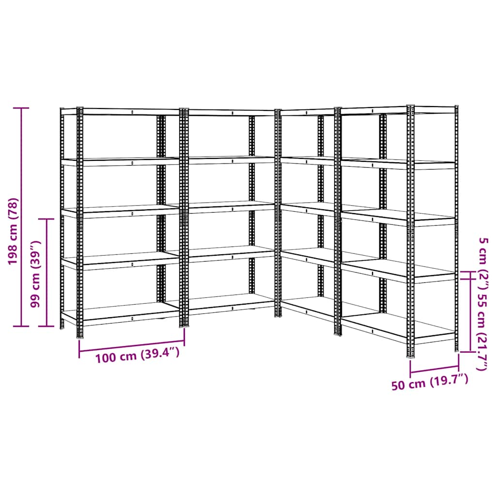 vidaXL Étagères de rangement à 5 niveaux 4 pcs bleu