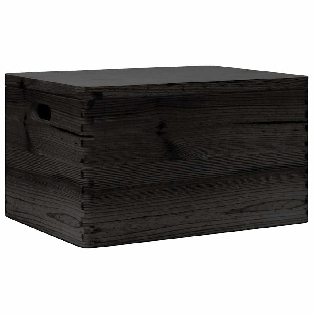 vidaXL Boîte en bois avec couvercle et poignées noir bois pin massif