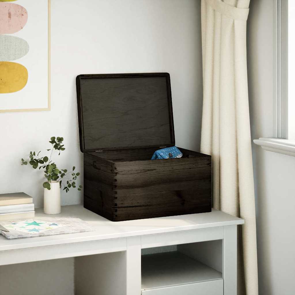 vidaXL Boîte en bois avec couvercle et poignées noir bois pin massif