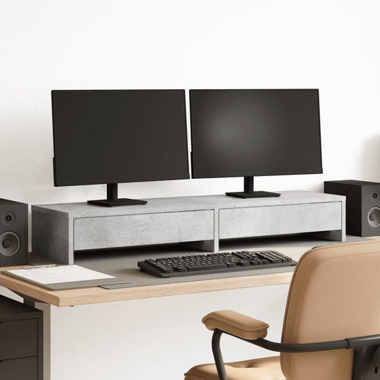 vidaXL Support de moniteur avec tiroirs gris béton bois d'ingénierie