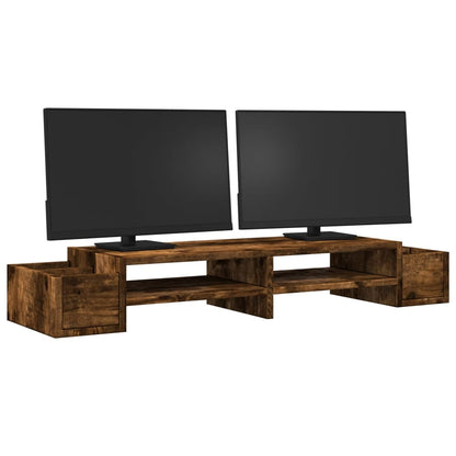 vidaXL Support de moniteur avec rangement chêne fumé bois d'ingénierie