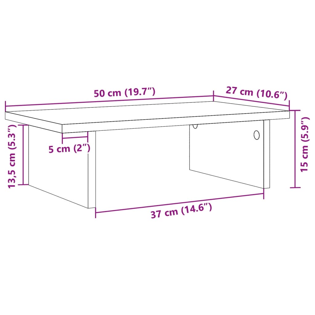 vidaXL Support de moniteur gris béton 50x27x15 cm bois d'ingénierie