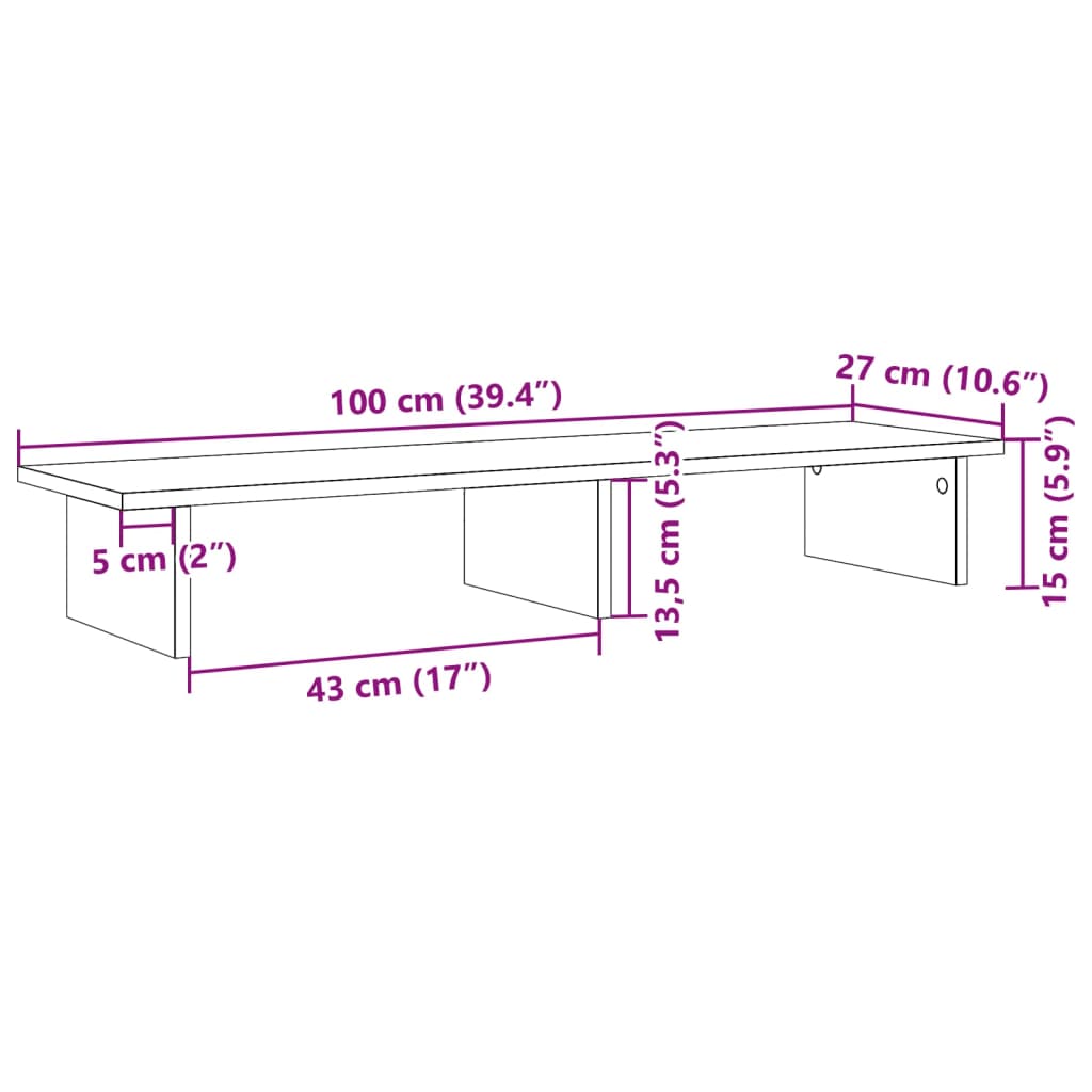 vidaXL Support de moniteur sonoma gris 100x27x15 cm bois d'ingénierie