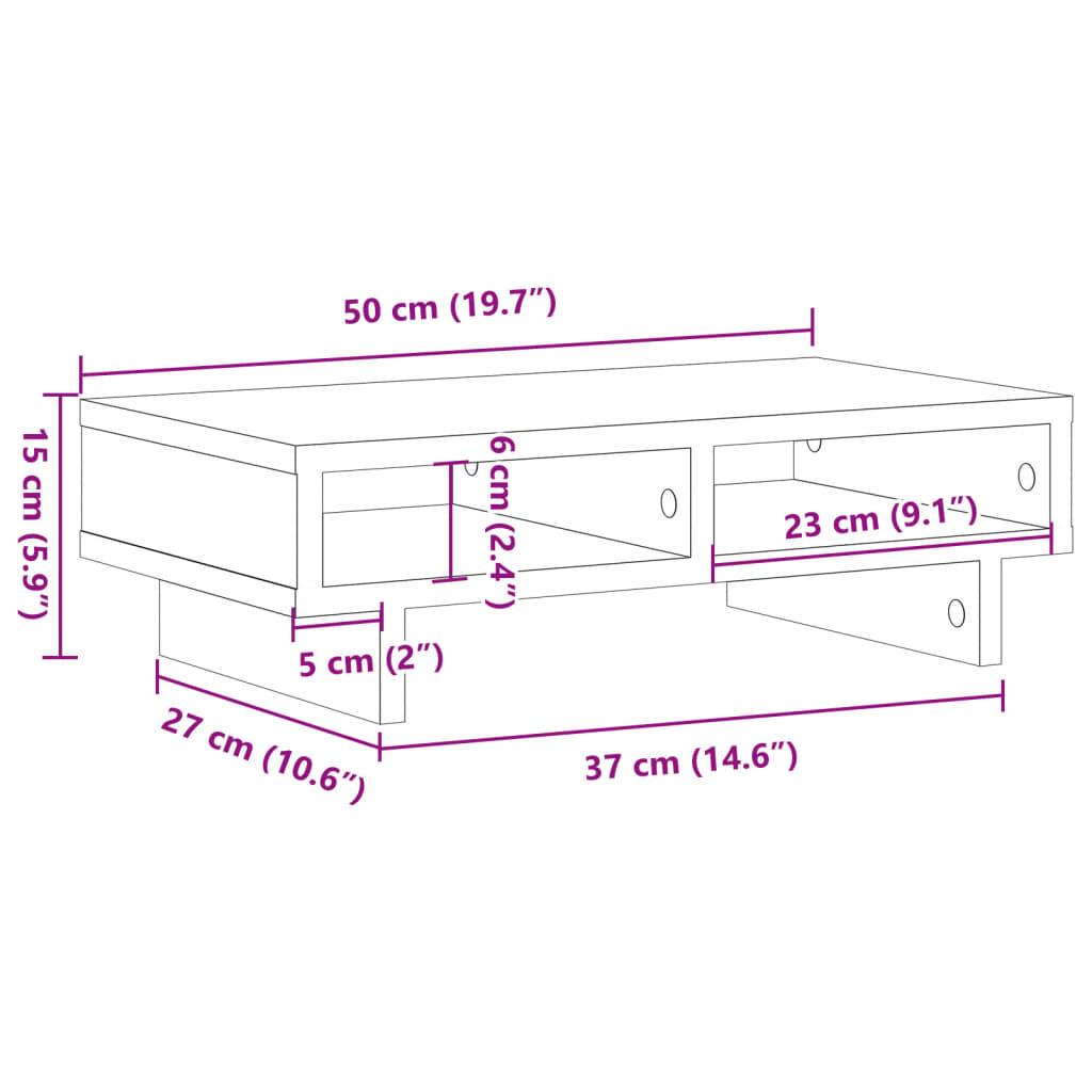 vidaXL Support de moniteur gris béton 50x27x15 cm bois d'ingénierie