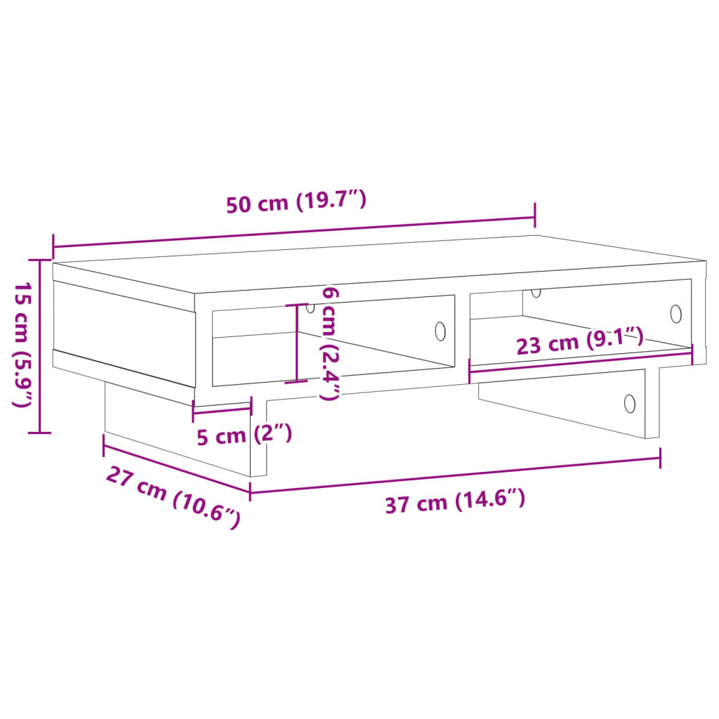 vidaXL Support de moniteur chêne artisanal 50x27x15 cm bois ingénierie