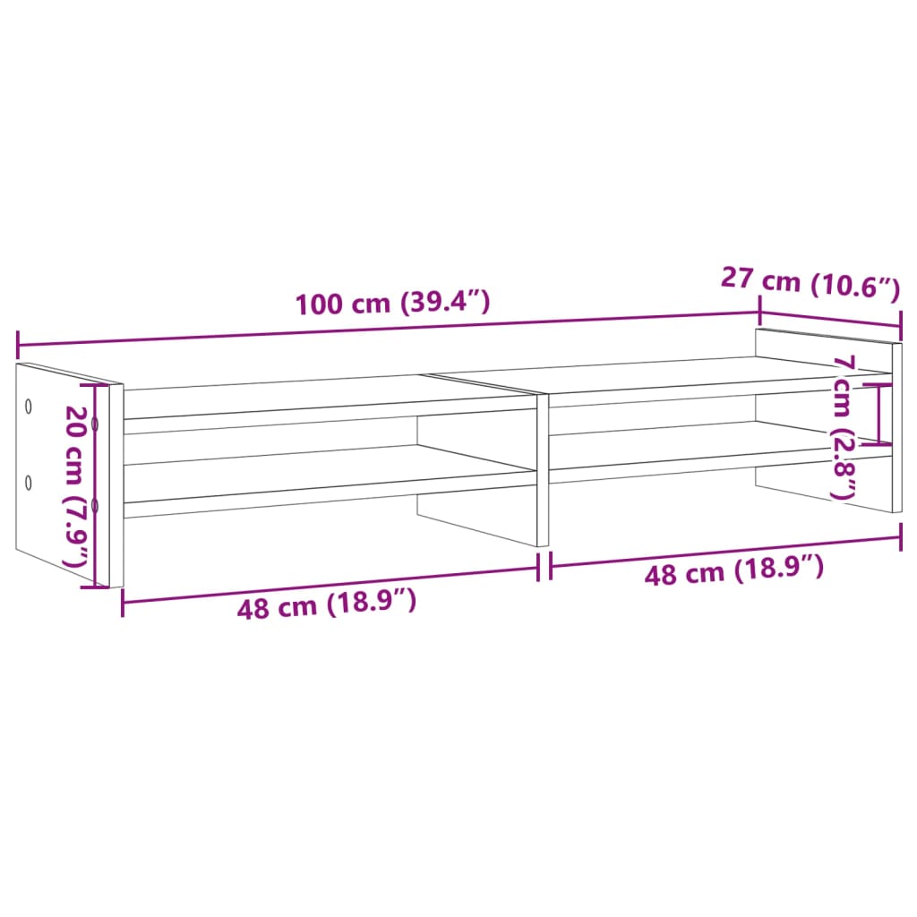 vidaXL Support de moniteur sonoma gris 100x27x20 cm bois d'ingénierie