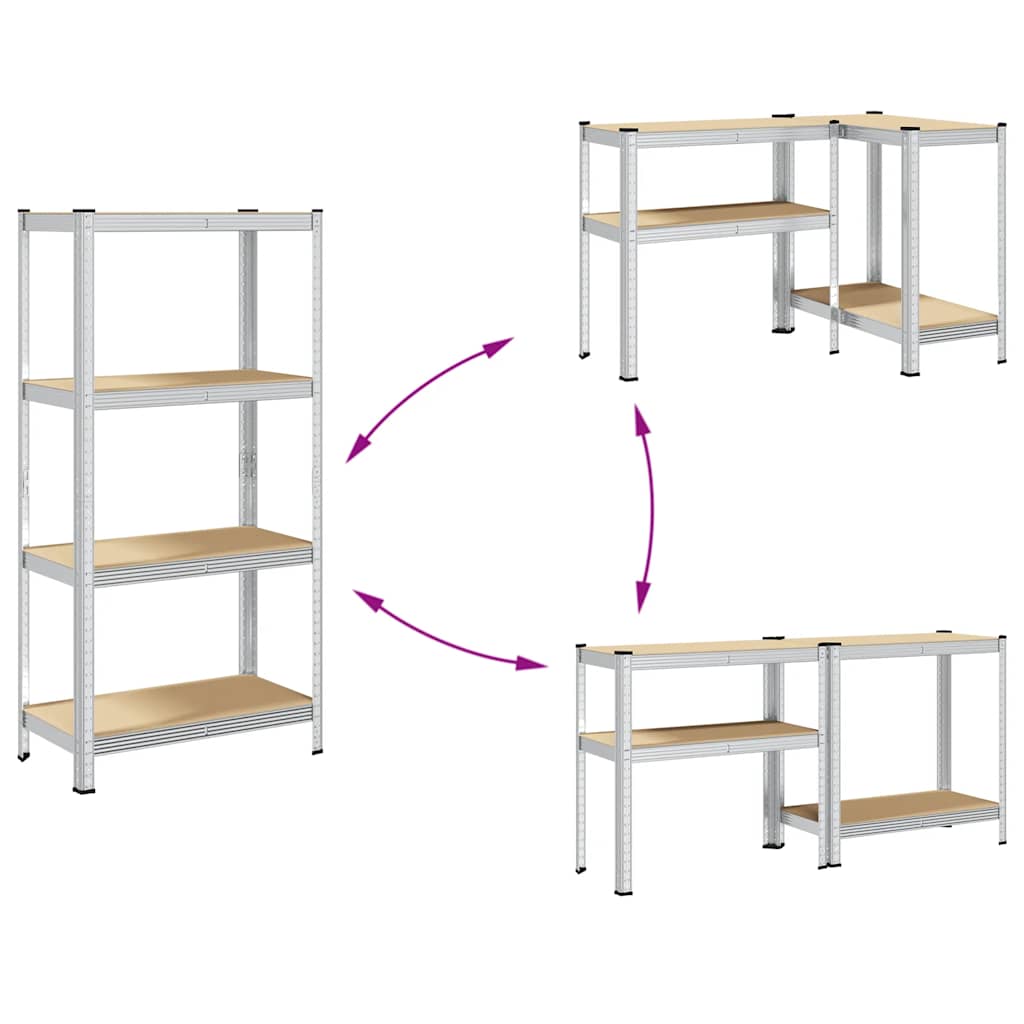 vidaXL Étagère de rangement 4 niveaux Argenté Acier et bois ingénierie