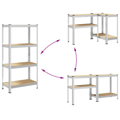 vidaXL Étagère de rangement 4 niveaux Argenté Acier et bois ingénierie