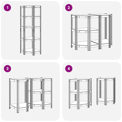 vidaXL Étagère d'angle à 5 niveaux Argenté Acier et bois d'ingénierie