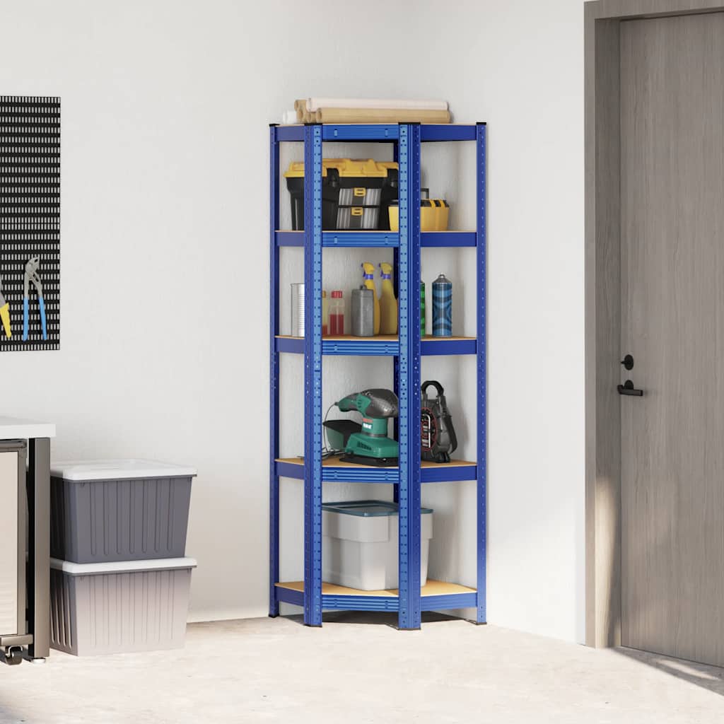 vidaXL Étagère d'angle à 5 niveaux Bleu Acier et bois d'ingénierie