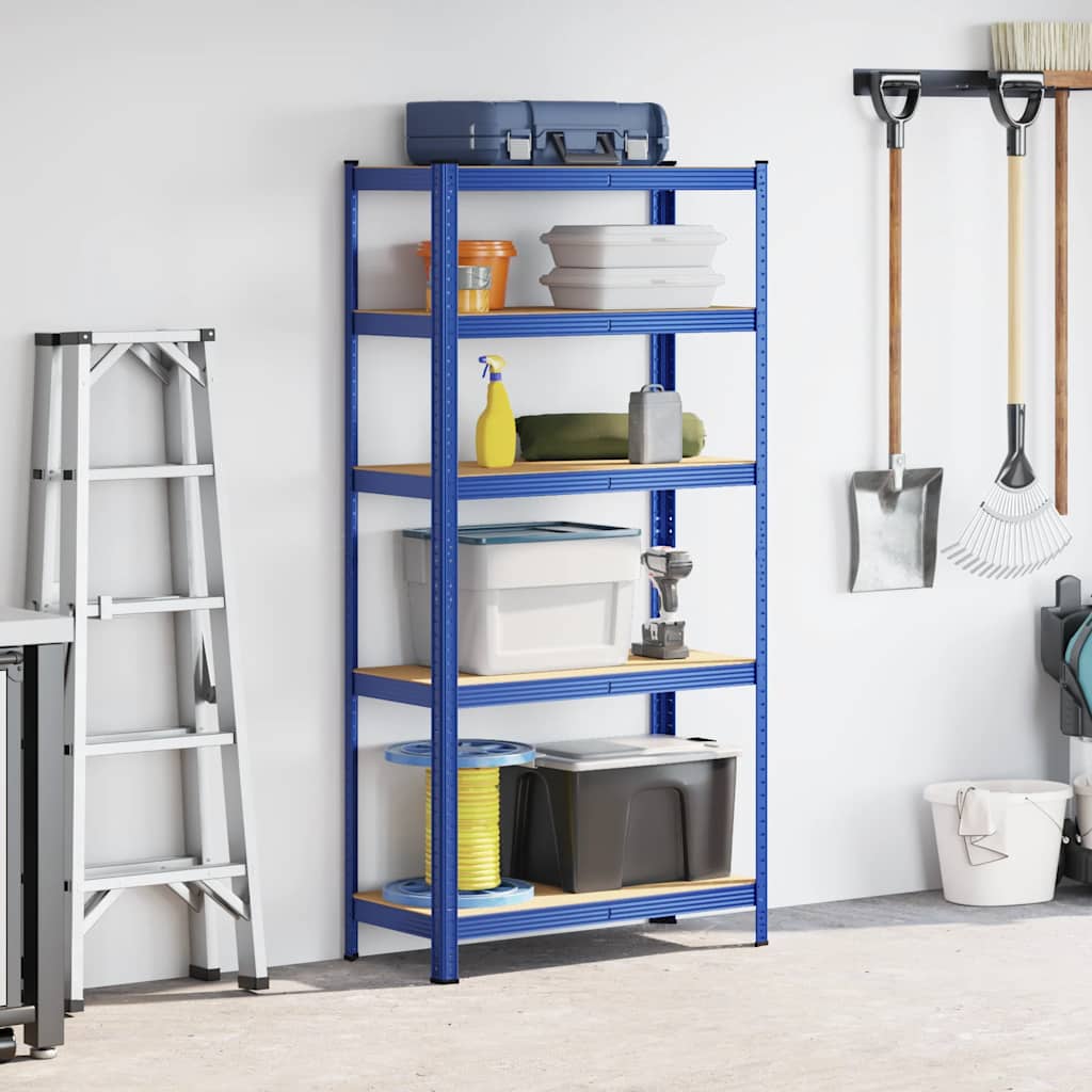 vidaXL Étagère de rangement à 5 niveaux Bleu Acier et bois ingénierie