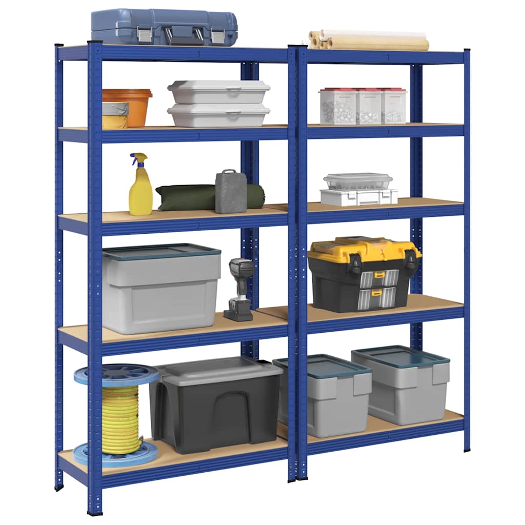 vidaXL Étagères de rangement à 5 niveaux 2 pcs Bleu Acier et bois