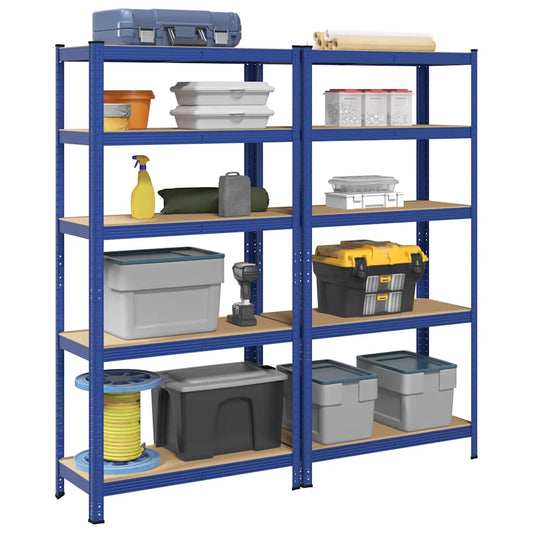 vidaXL Étagères de rangement à 5 niveaux 2 pcs Bleu Acier et bois