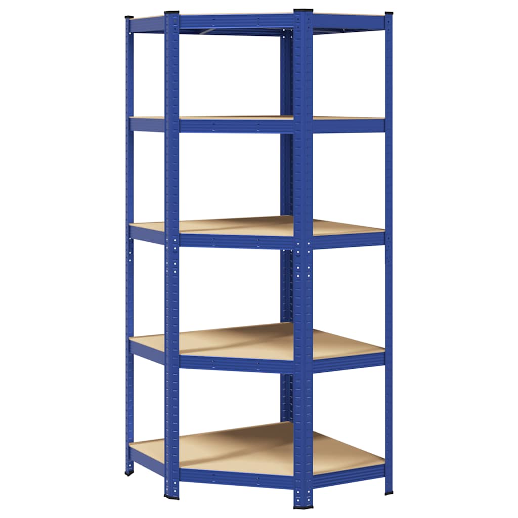 vidaXL Étagère d'angle à 5 niveaux Bleu Acier et bois d'ingénierie