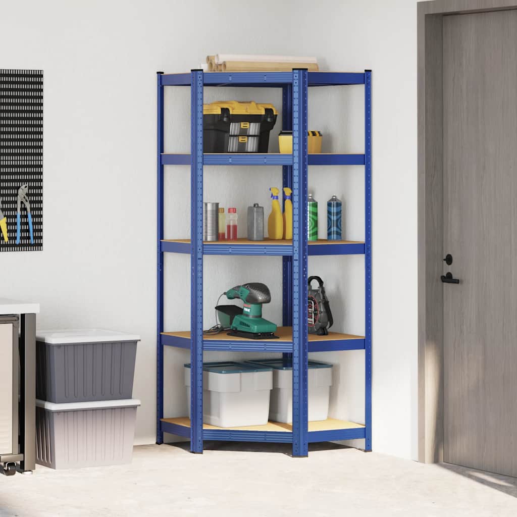 vidaXL Étagère d'angle à 5 niveaux Bleu Acier et bois d'ingénierie