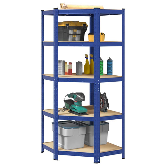vidaXL Étagère d'angle à 5 niveaux Bleu Acier et bois d'ingénierie