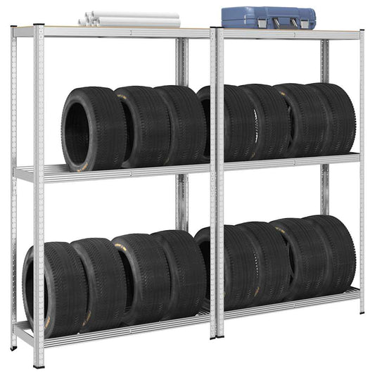 vidaXL Étagères à pneus à 2 niveaux 2 pcs acier et bois d'ingénierie