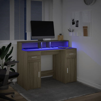 vidaXL Bureau avec lumières LED chêne sonoma bois d'ingénierie