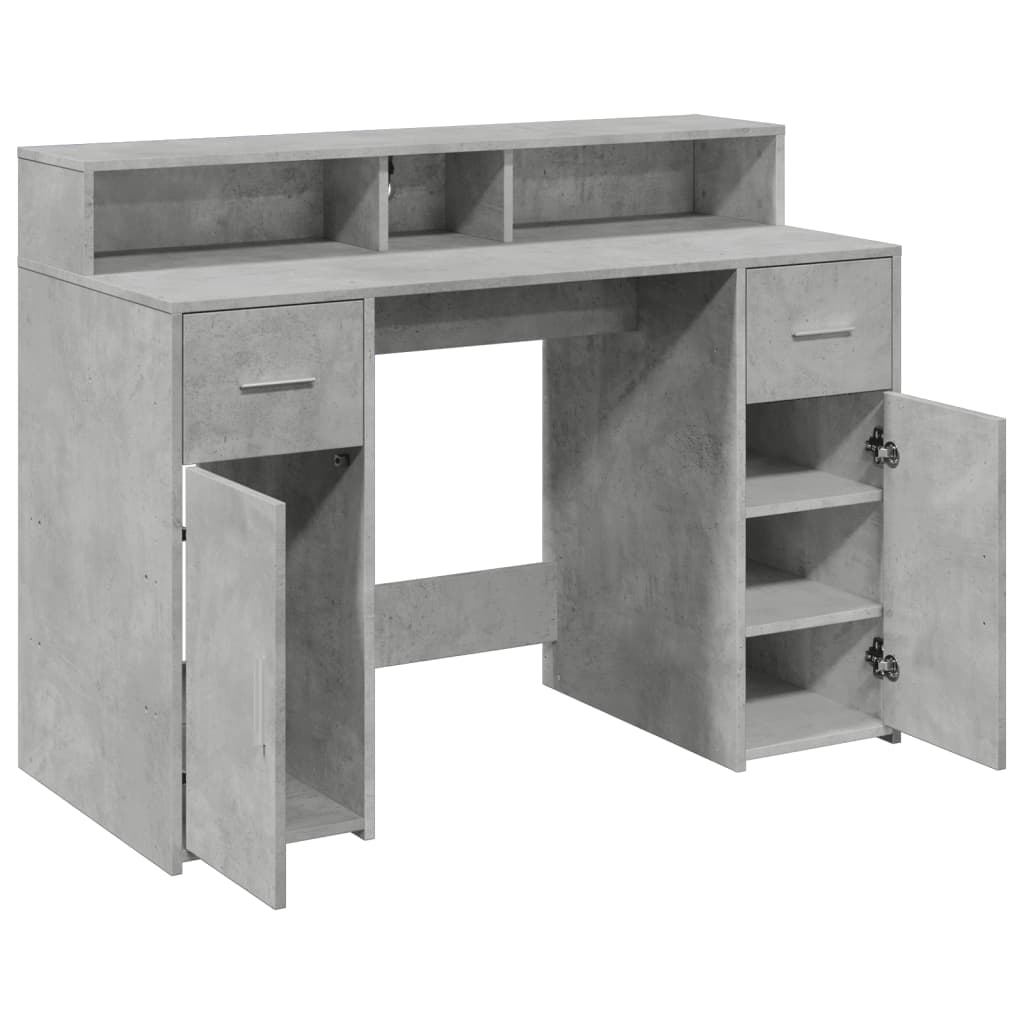 vidaXL Bureau et lumières LED gris béton 120x55x91cm bois d'ingénierie