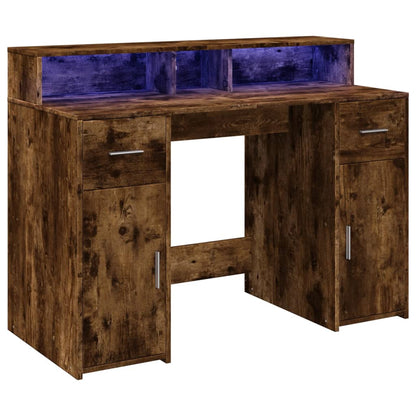 vidaXL Bureau et lumières LED chêne fumé 120x55x91cm bois d'ingénierie