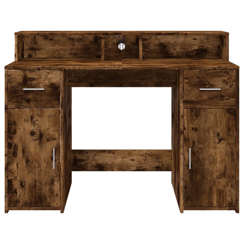 vidaXL Bureau et lumières LED chêne fumé 120x55x91cm bois d'ingénierie