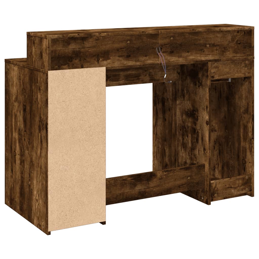 vidaXL Bureau et lumières LED chêne fumé 120x55x91cm bois d'ingénierie