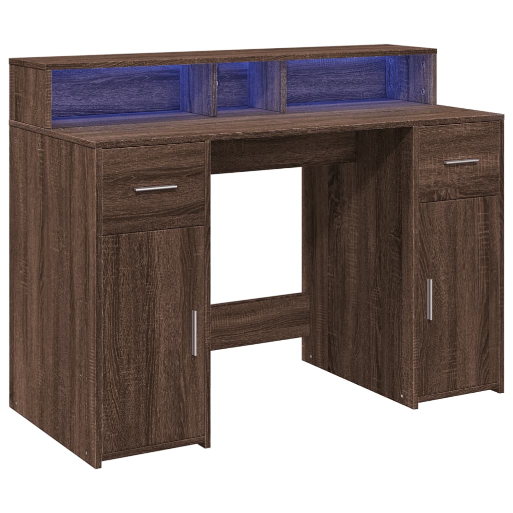 vidaXL Bureau et lumières LED chêne marron bois d'ingénierie