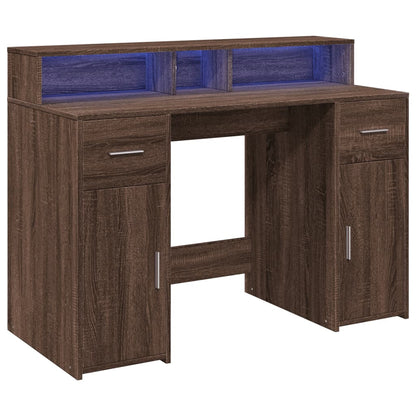 vidaXL Bureau et lumières LED chêne marron bois d'ingénierie